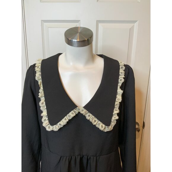 Tuckernuck Black Saxby Dress Long Sleeve Knee Length Dress w/ Lace Trim Size S - Picture 3 of 7